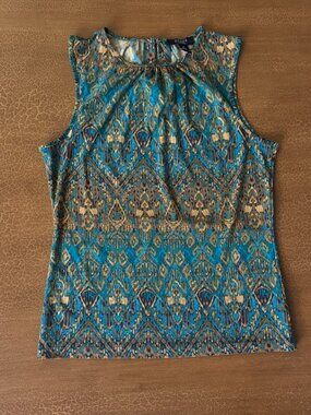 Chaps Tank Top - Teal Artsy Geometric Design - Size Medium